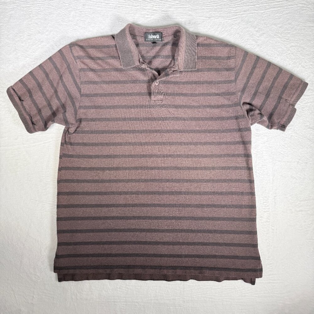 ASHWORTH Red/Black Striped Cotton Golf Polo Shirt L
